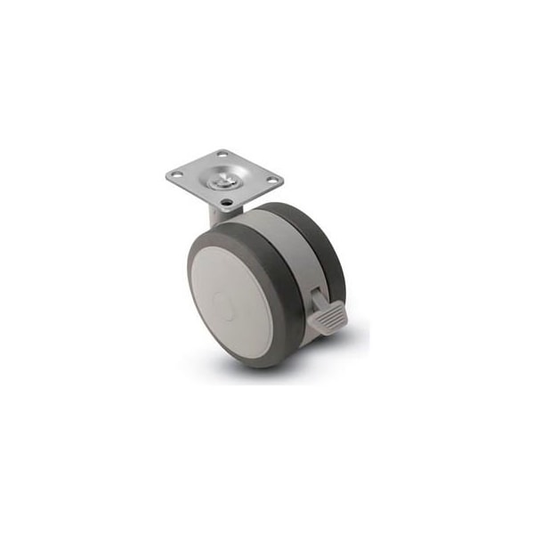 Casters Wheels & Industrial Handling Shepherd Swivel Top Plate Soft Tread Caster with Brake - 50mm Dia. Gray PSF50101GR-B - main